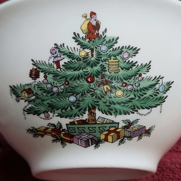 Spode England Christmas Tree Nut Bowl S3324 Holly Green Rim Santa 5.5" X 2.5" - Picture 2 of 13